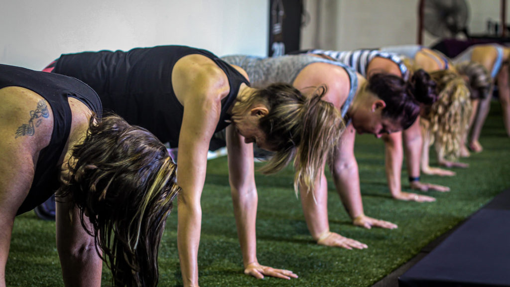 several women in plank position